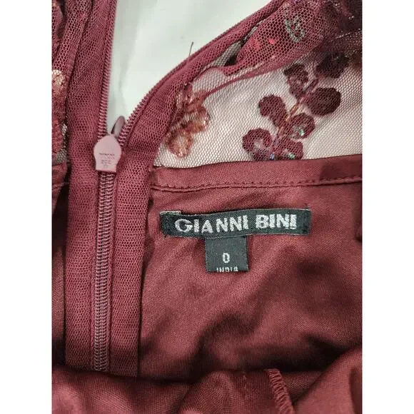 Gianni Bini Women's Wendy Burgundy Sequin Mesh Embroidered Floral Dress, Size 0 - Picture 11 of 14